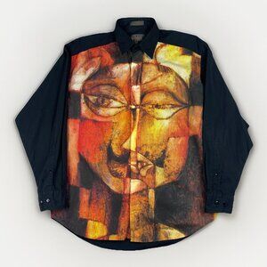 Bugatchi Uomo Shirt Men S Black Long Sleeve Abstract Art Face Graphic Bold